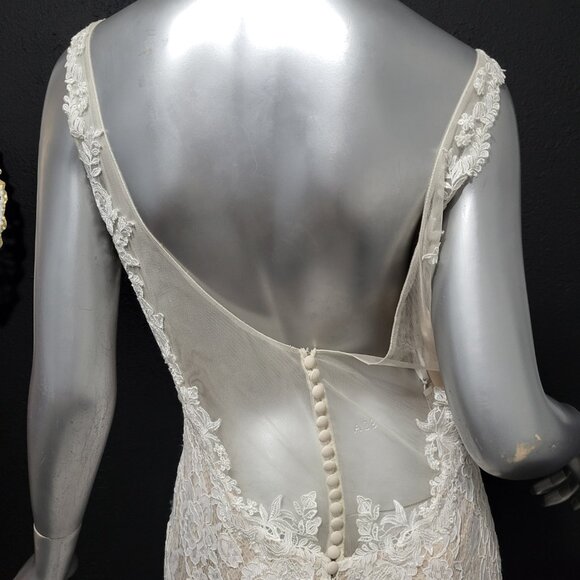NWT~$1450~ELLA ROSA~10/12~IVORY NUDE FLORAL LACE FIT & FLARE WEDDING DRESS GOWN - Picture 11 of 16